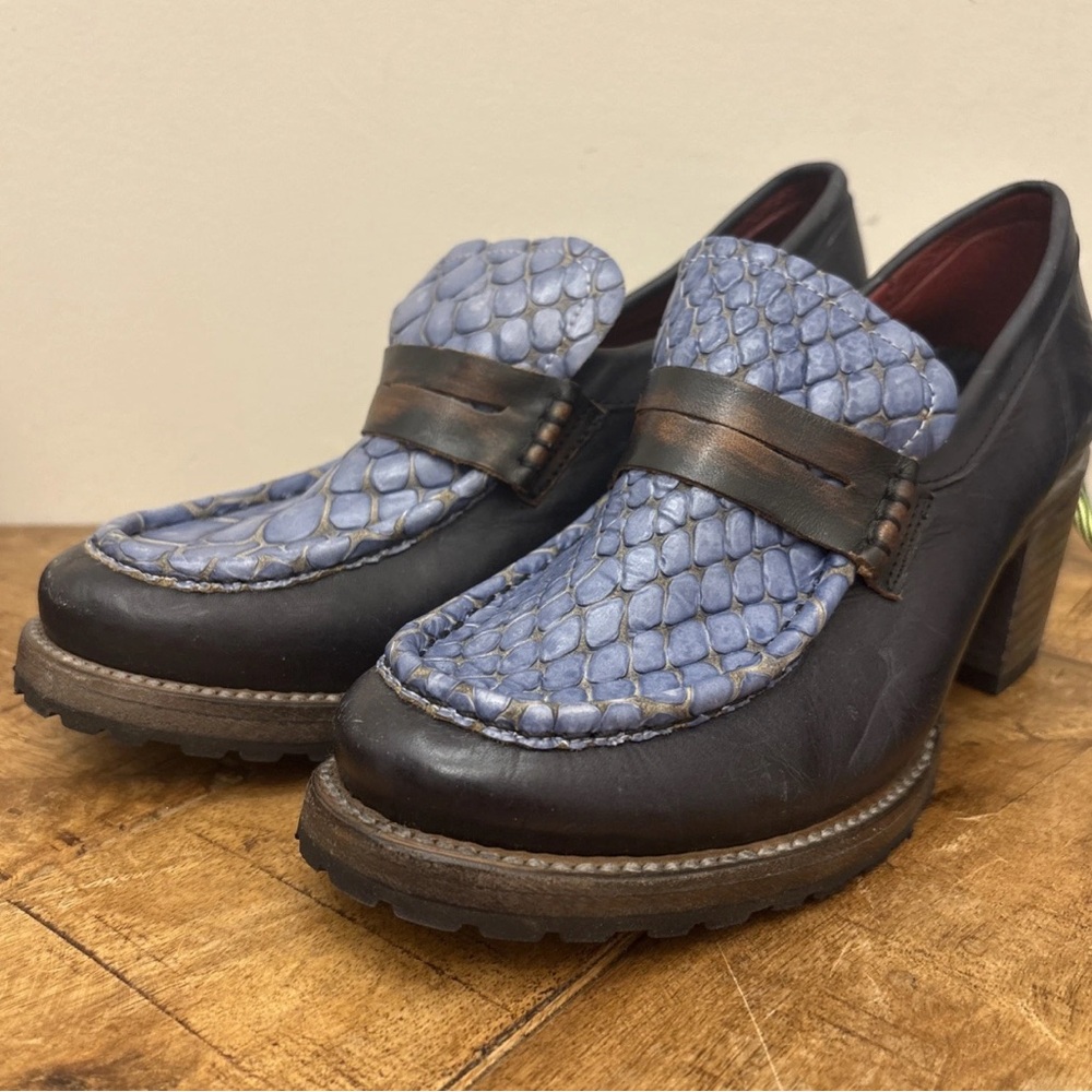 Freebird Steven Bristol Blue Snake Print Leather Loafers Womens Size 9